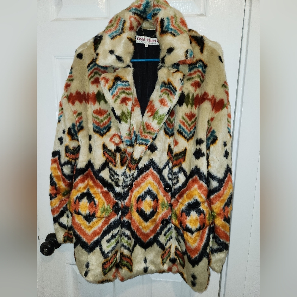 Free People Carmella Faux Fur Jacket Coat Size S OB990890